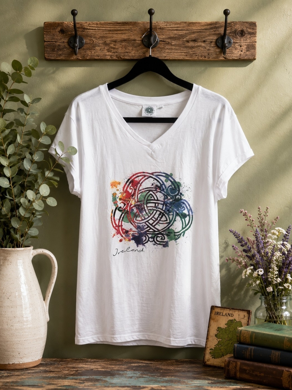 Traditional Craftwear Ireland Celtic Knot V Neck Tee XL 21” PTP
